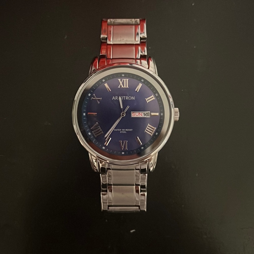 Armitron Day/Date Watch w/ Roman Numeral Dial and Blue Face